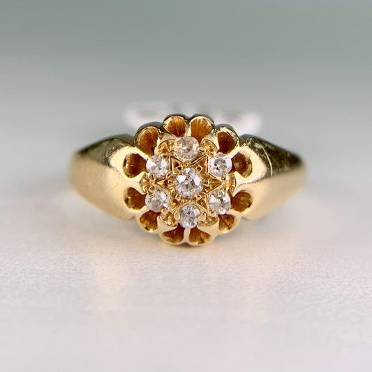 Antique 1919 Old Mine Cut Diamond Belcher Cluster Ring 18k Yellow Gold