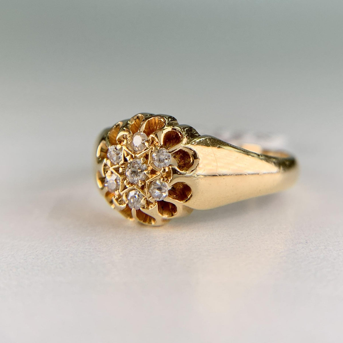 Antique 1919 Old Mine Cut Diamond Belcher Cluster Ring 18k Yellow Gold