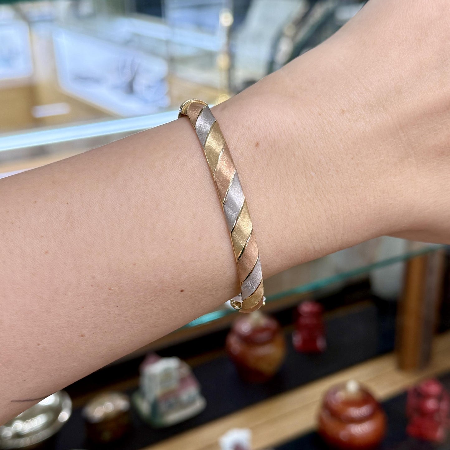Tri-Color Gold Bangle Bracelet 14k Gold