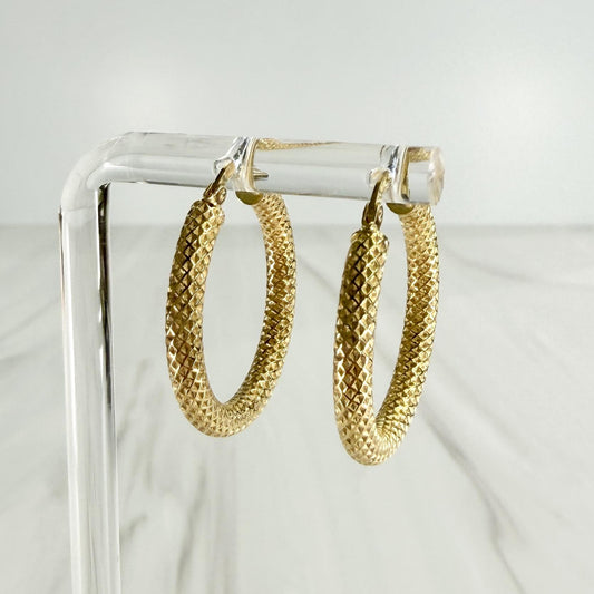 Small Textured Hoop Earrings 14k Yellow Gold