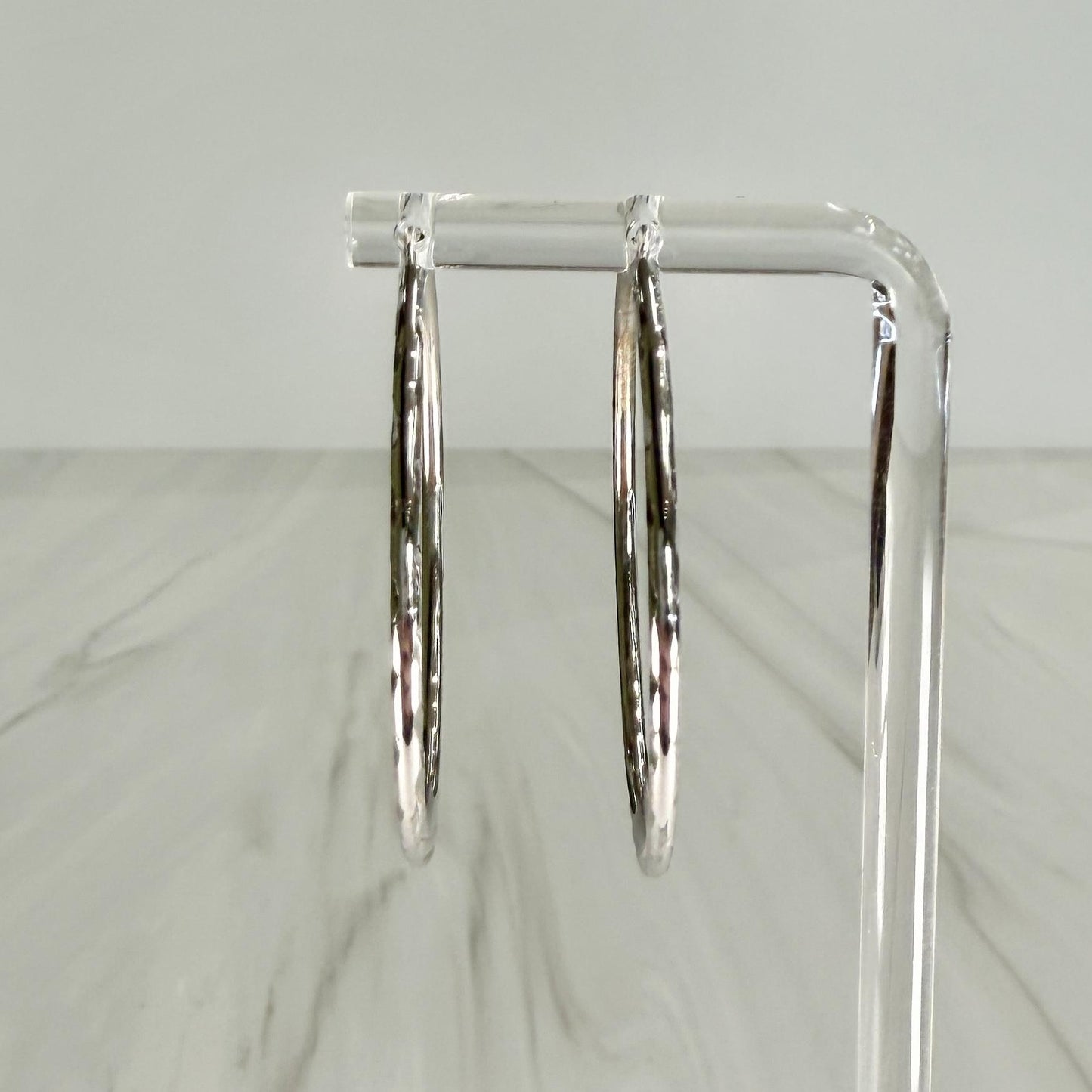 Large Etched Hoop Earrings 14k White Gold