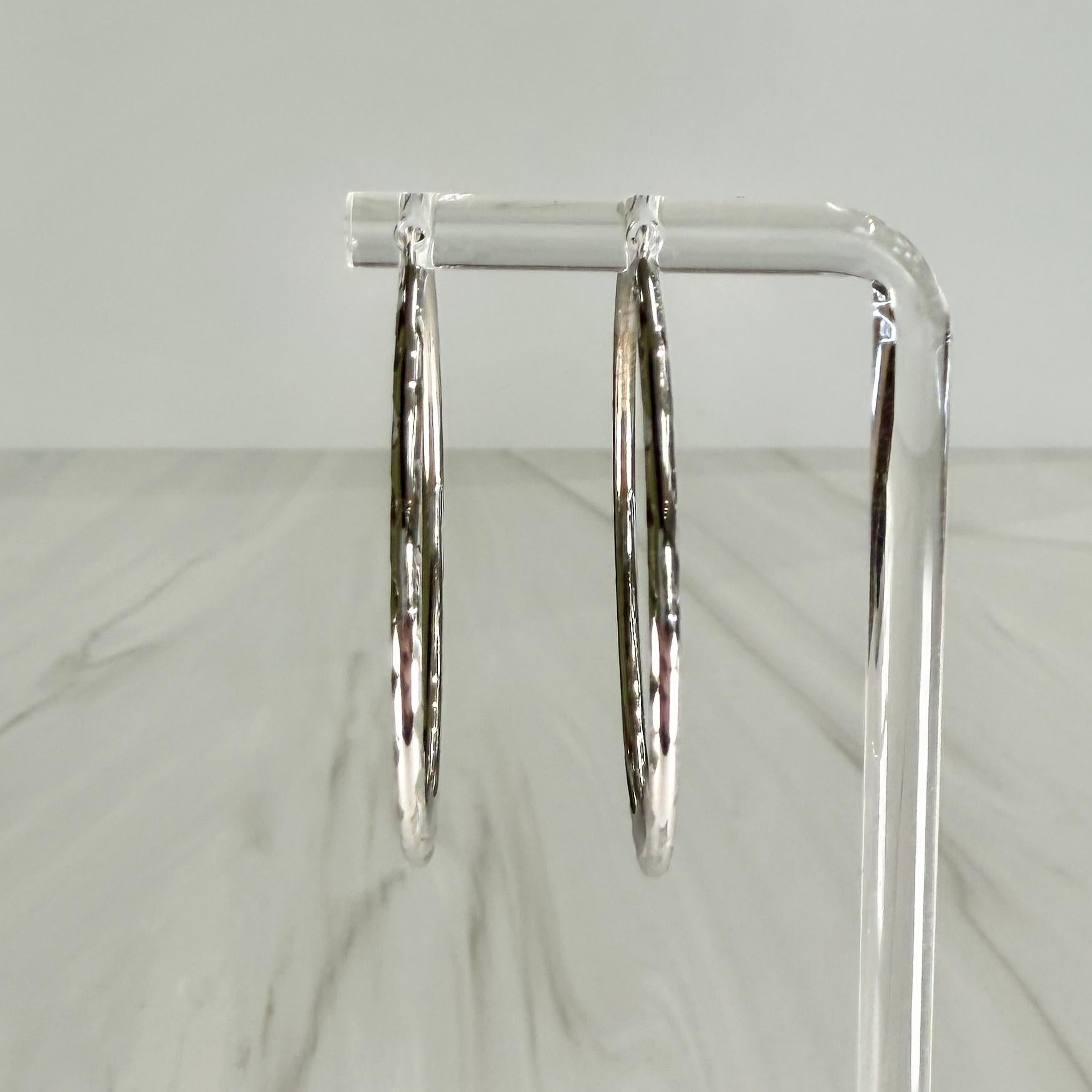 Large Etched Hoop Earrings 14k White Gold