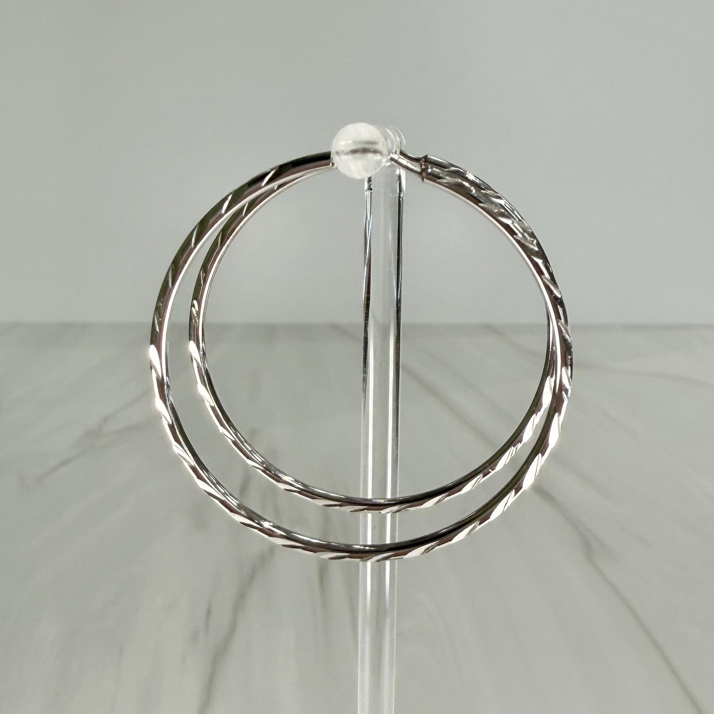 Large Etched Hoop Earrings 14k White Gold
