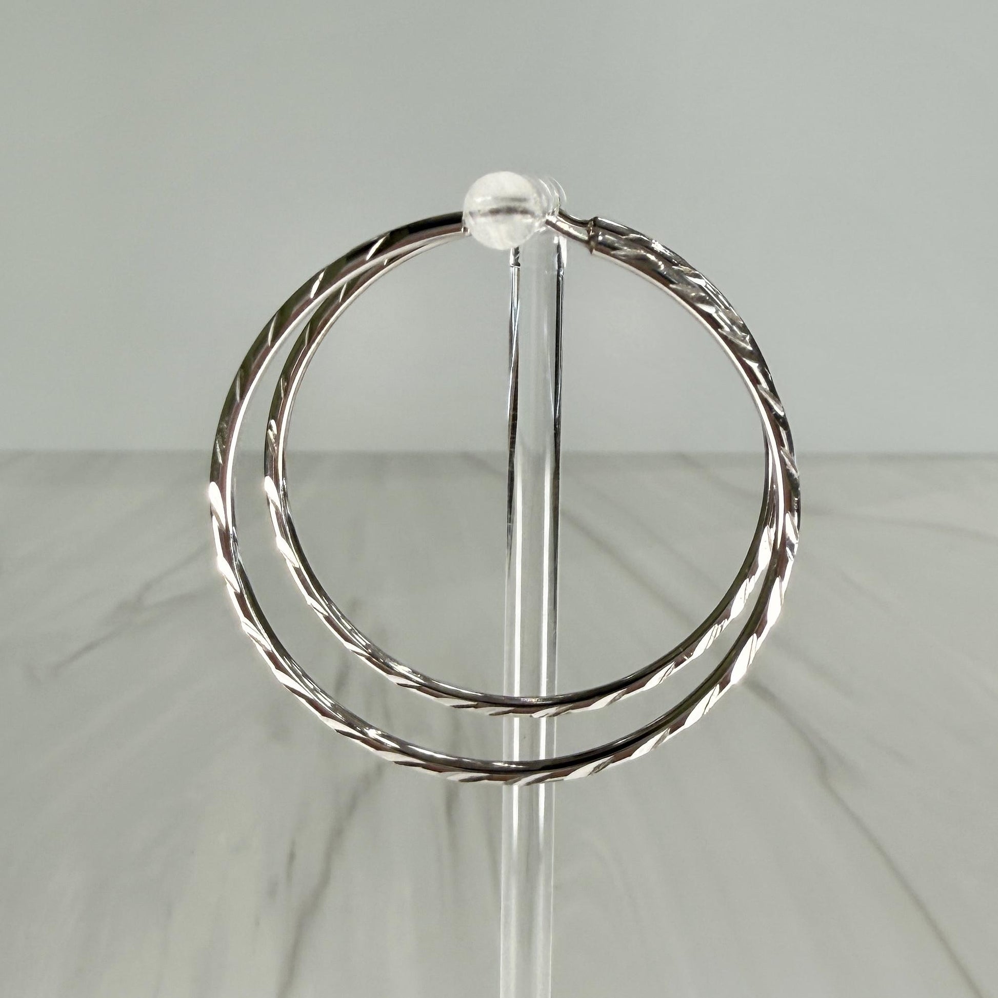 Large Etched Hoop Earrings 14k White Gold