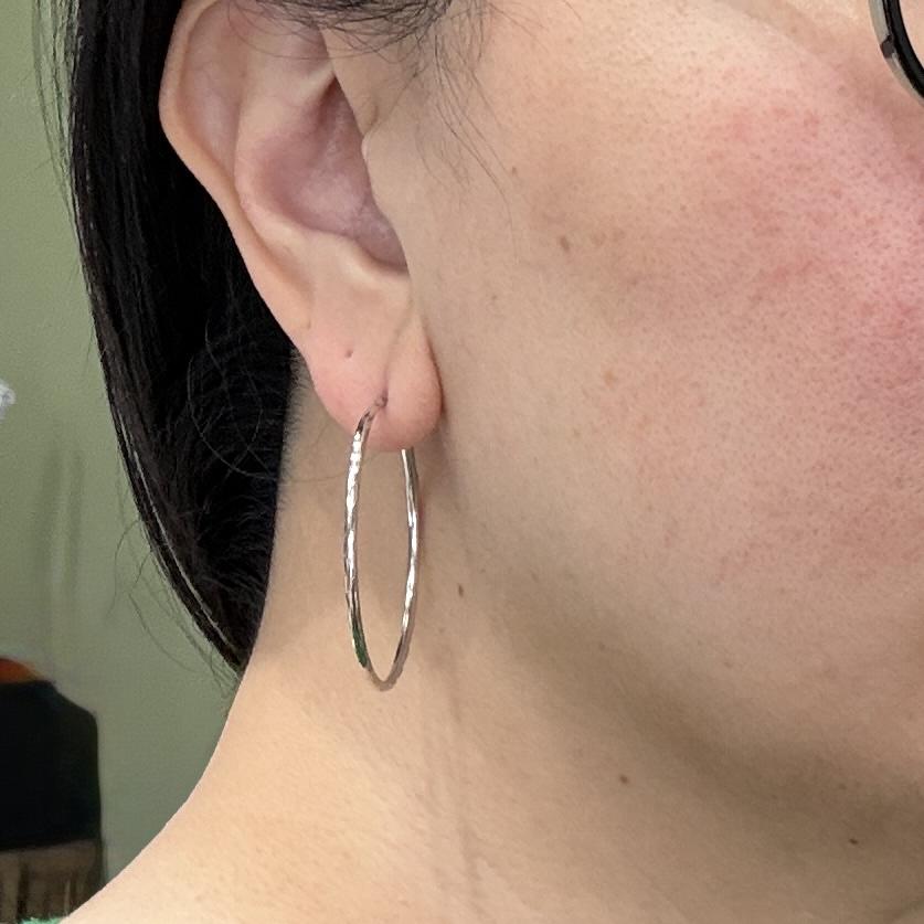 Large Etched Hoop Earrings 14k White Gold