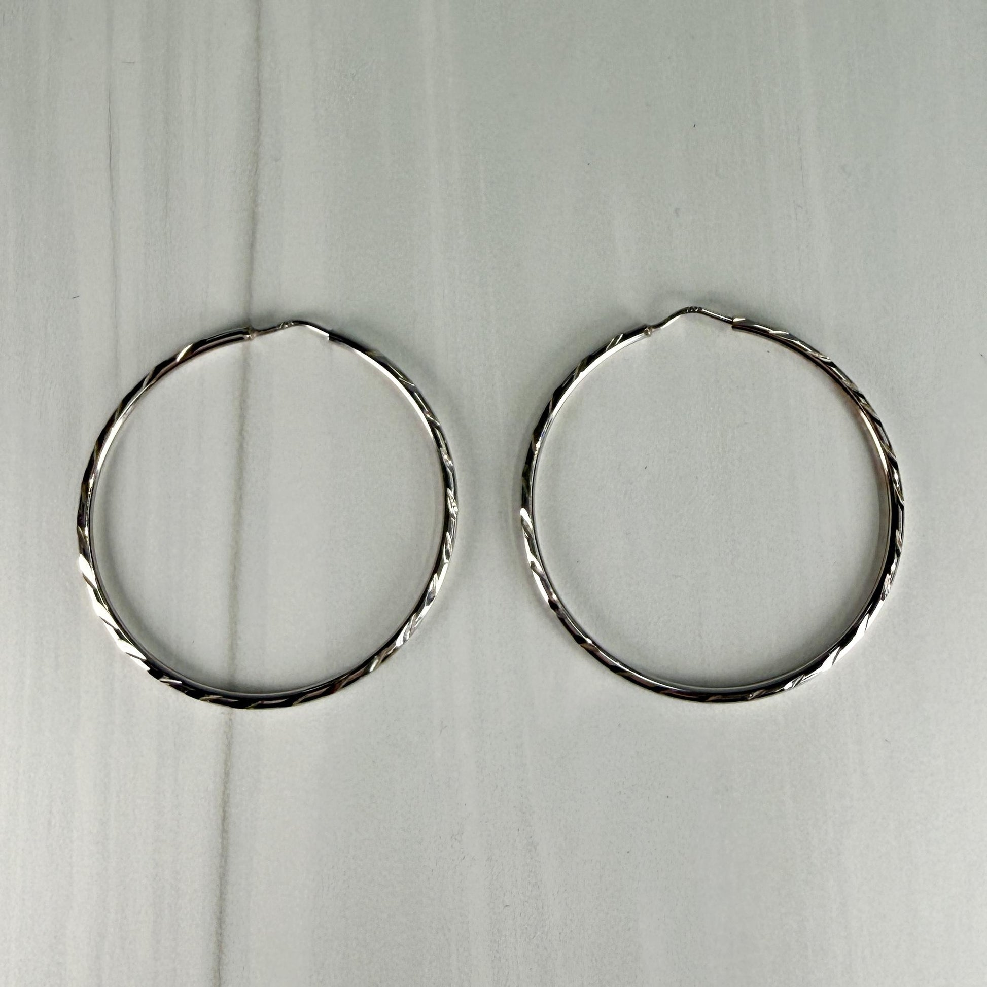 Large Etched Hoop Earrings 14k White Gold