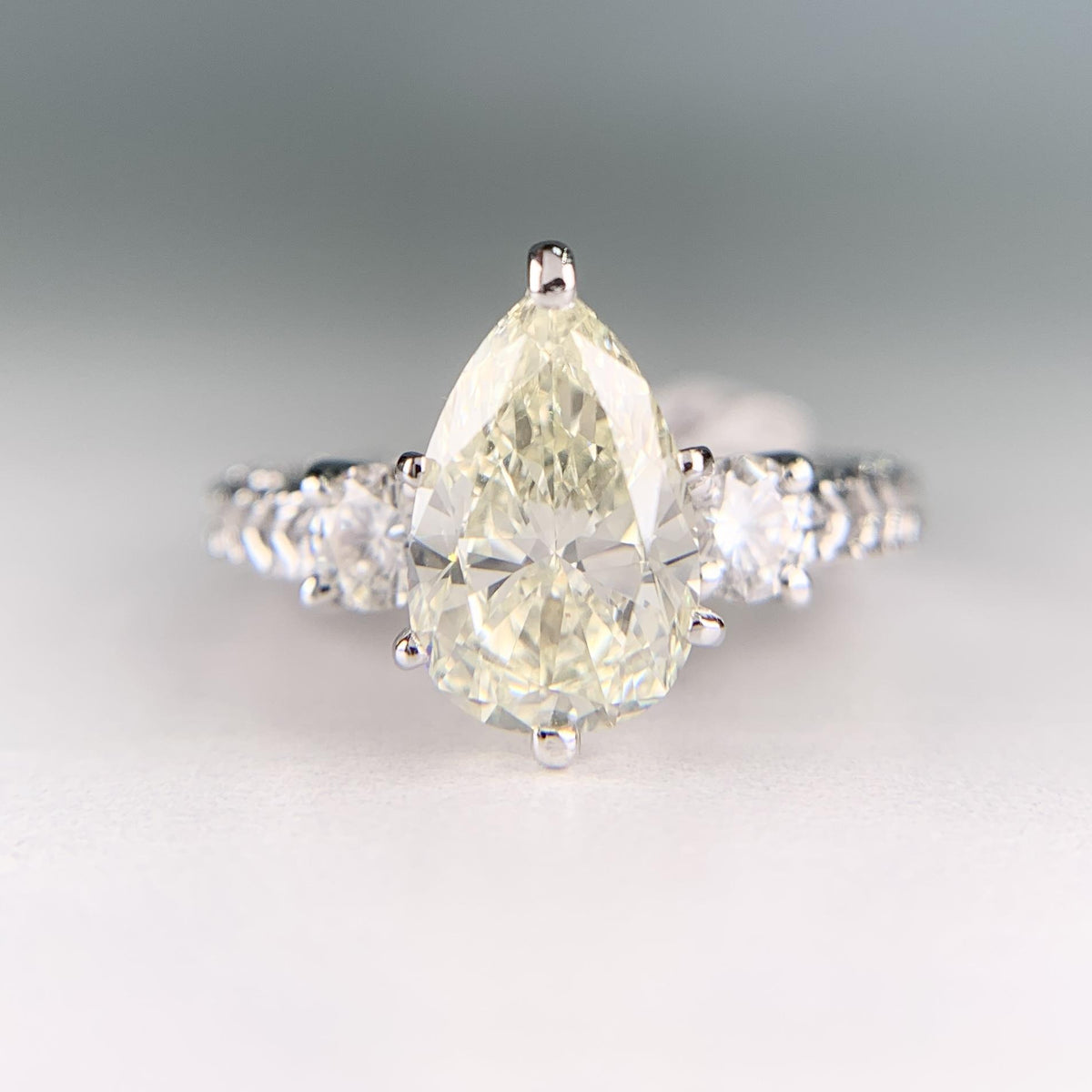 GIA 2.2 Carat Pear Diamond Solitaire Engagement Ring 18k White Gold