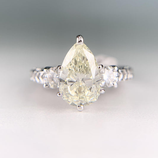 GIA 2.2 Carat Pear Diamond Solitaire Engagement Ring 18k White Gold