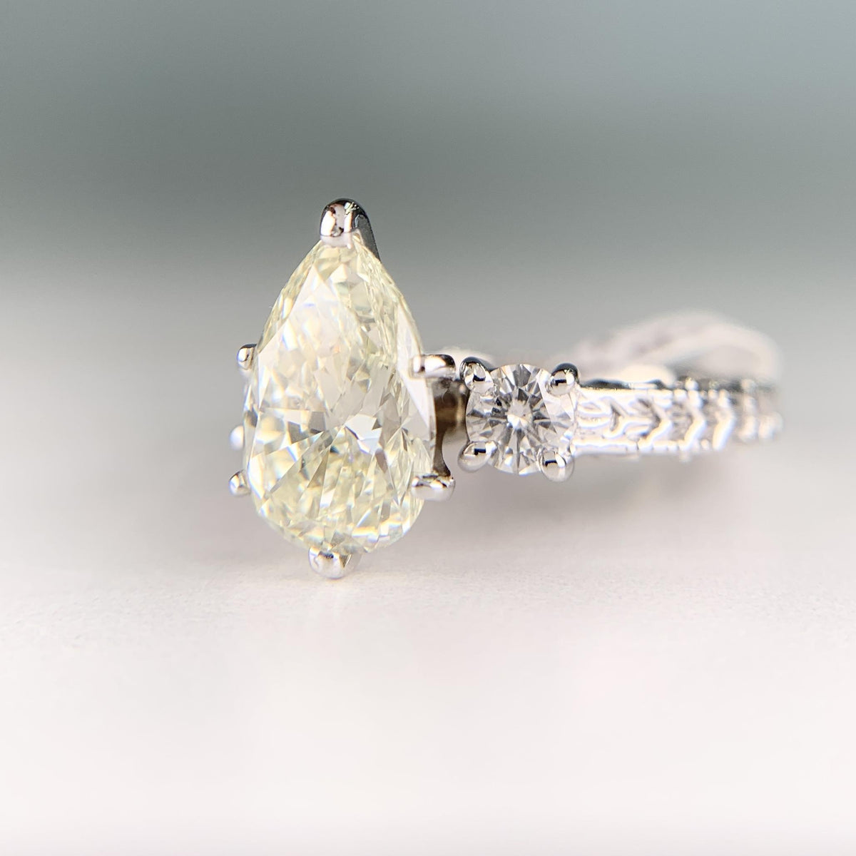 GIA 2.2 Carat Pear Diamond Solitaire Engagement Ring 18k White Gold