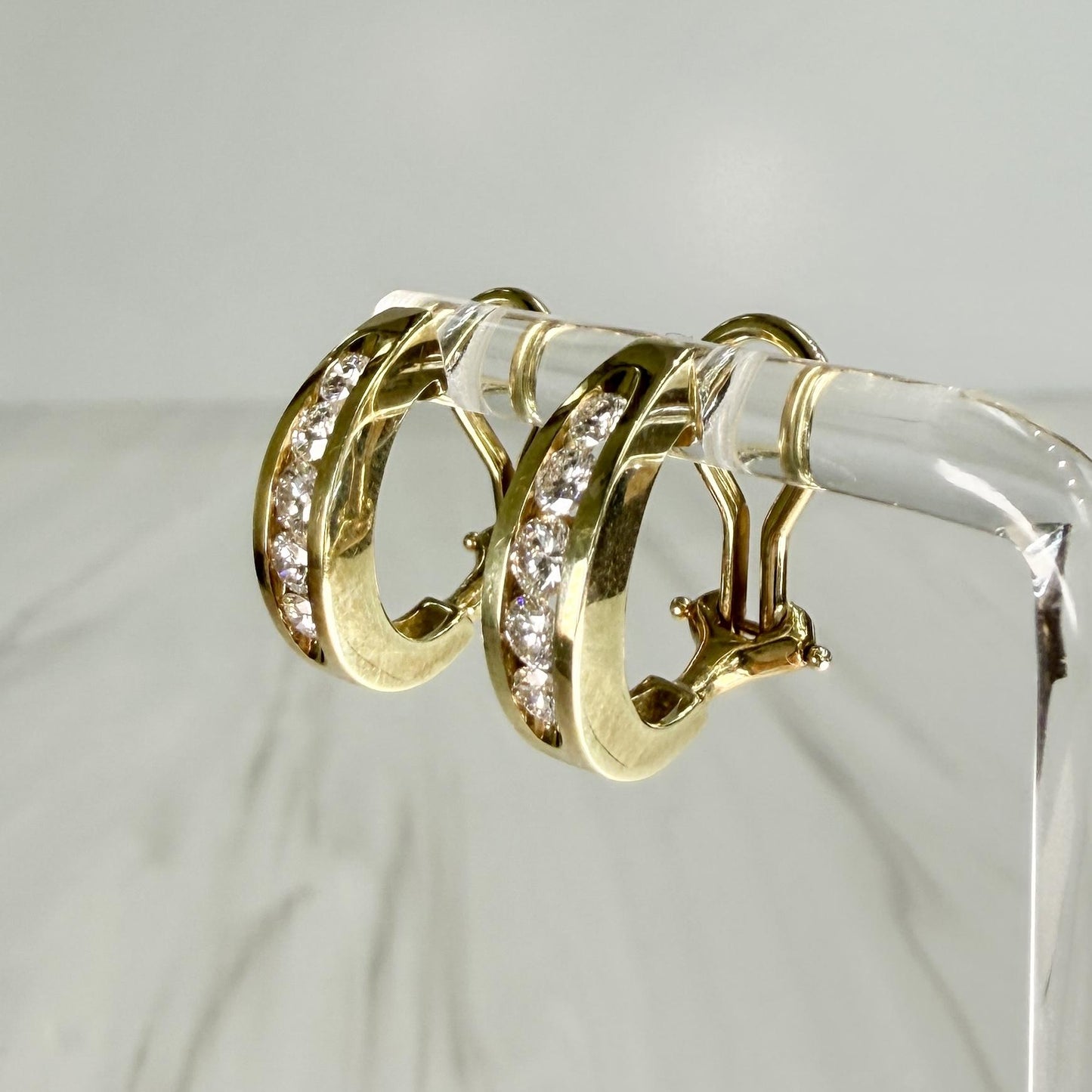 Diamond Half Hoop Earrings Omega Backs 18k yellow Gold