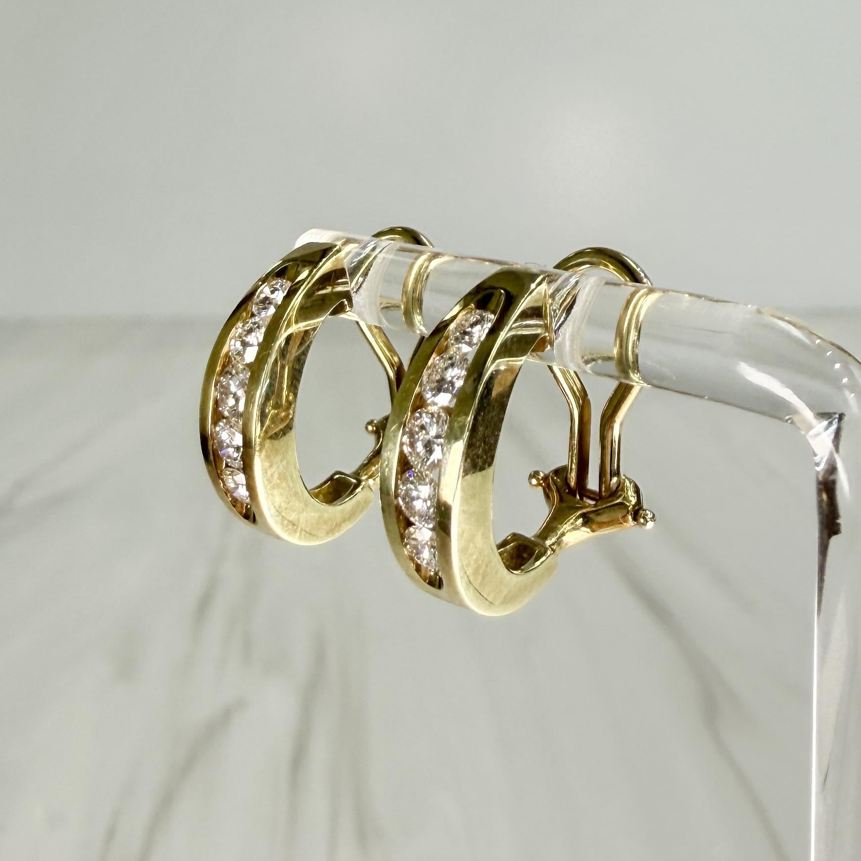 Diamond Half Hoop Earrings Omega Backs 18k yellow Gold