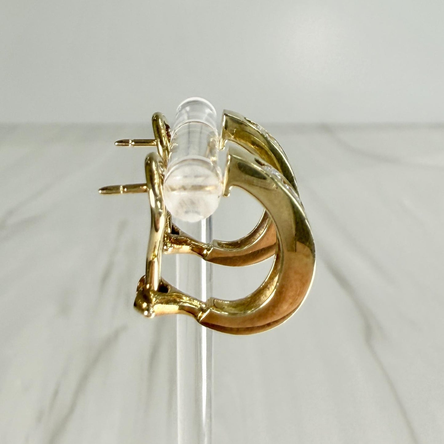 Diamond Half Hoop Earrings Omega Backs 18k yellow Gold