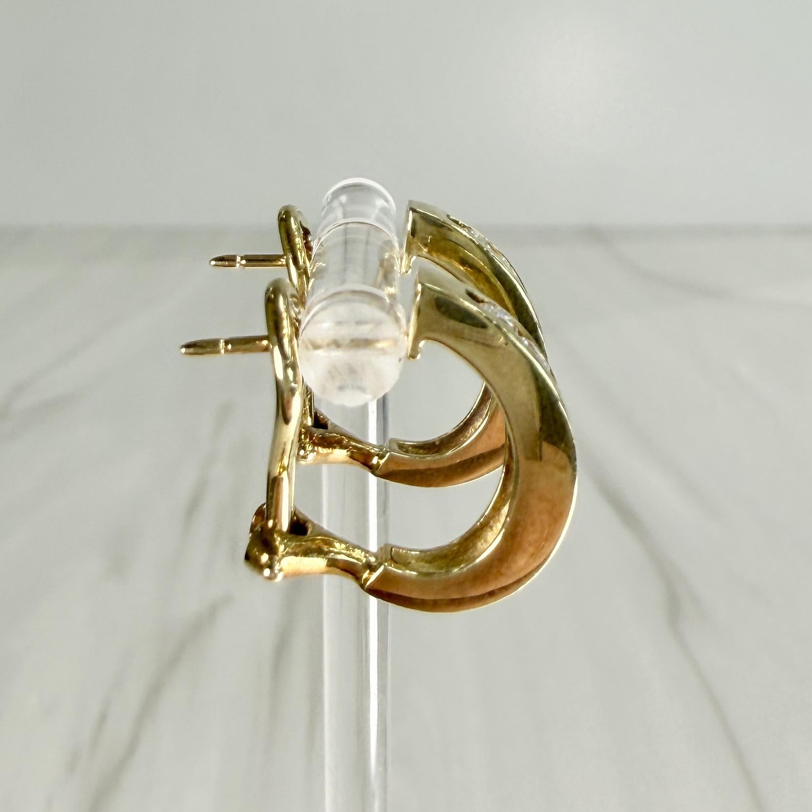 Diamond Half Hoop Earrings Omega Backs 18k yellow Gold