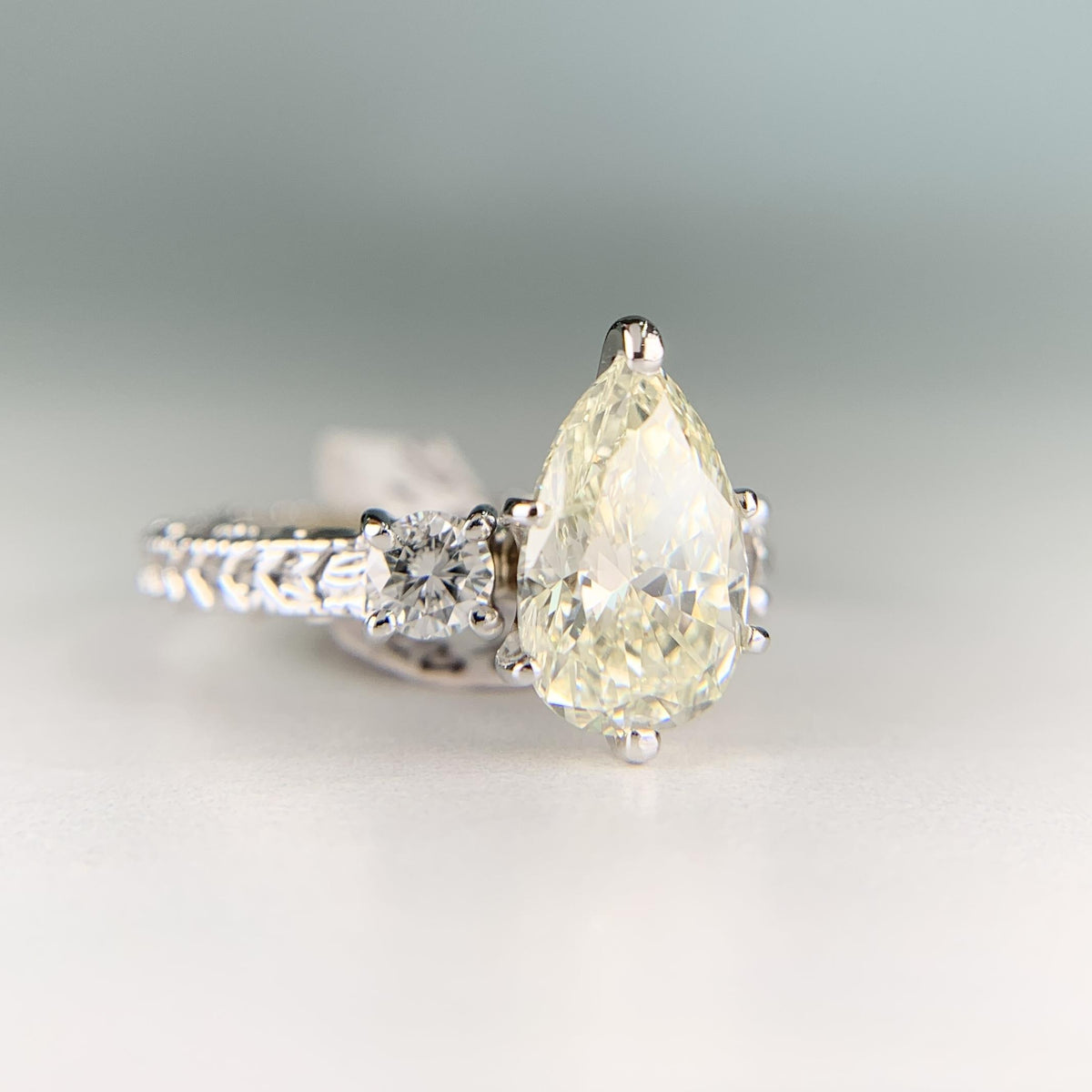 GIA 2.2 Carat Pear Diamond Solitaire Engagement Ring 18k White Gold