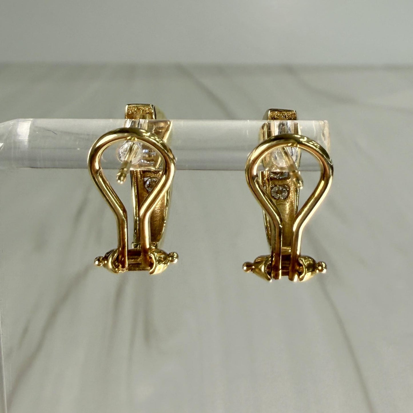 Diamond Half Hoop Earrings Omega Backs 18k yellow Gold