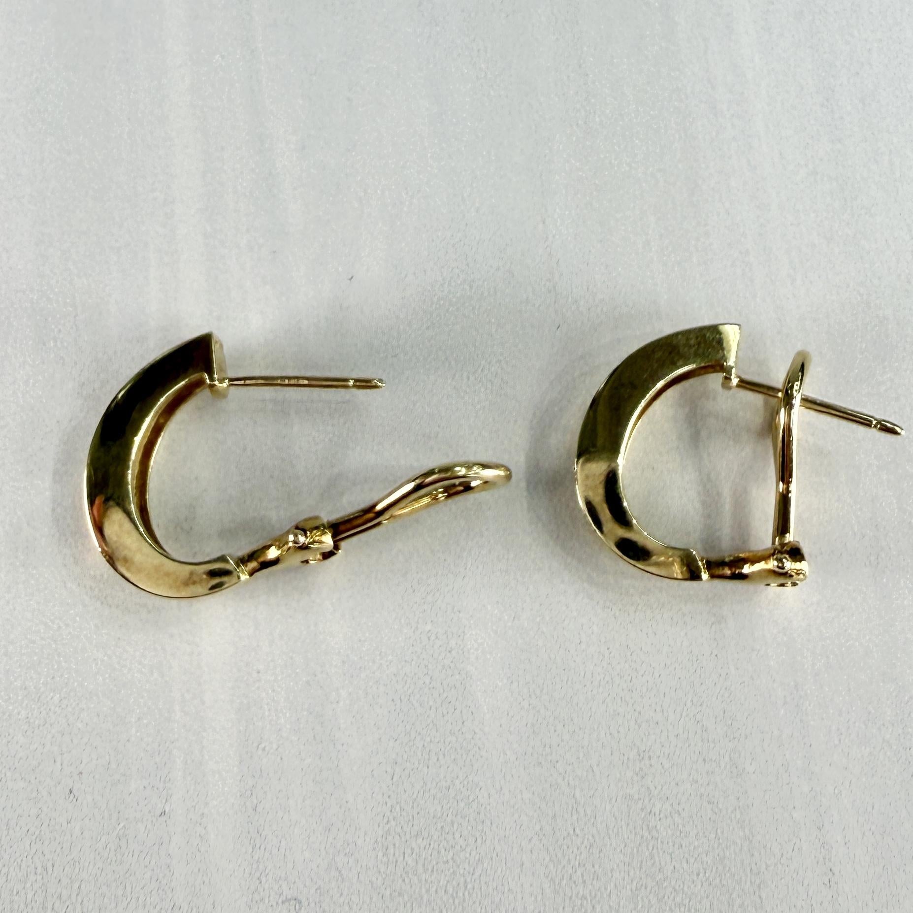 Diamond Half Hoop Earrings Omega Backs 18k yellow Gold
