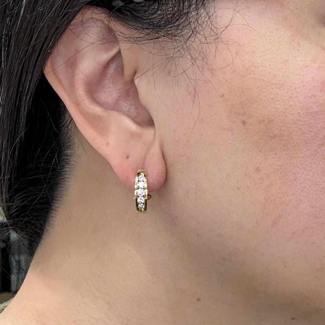 Diamond Half Hoop Earrings Omega Backs 18k yellow Gold