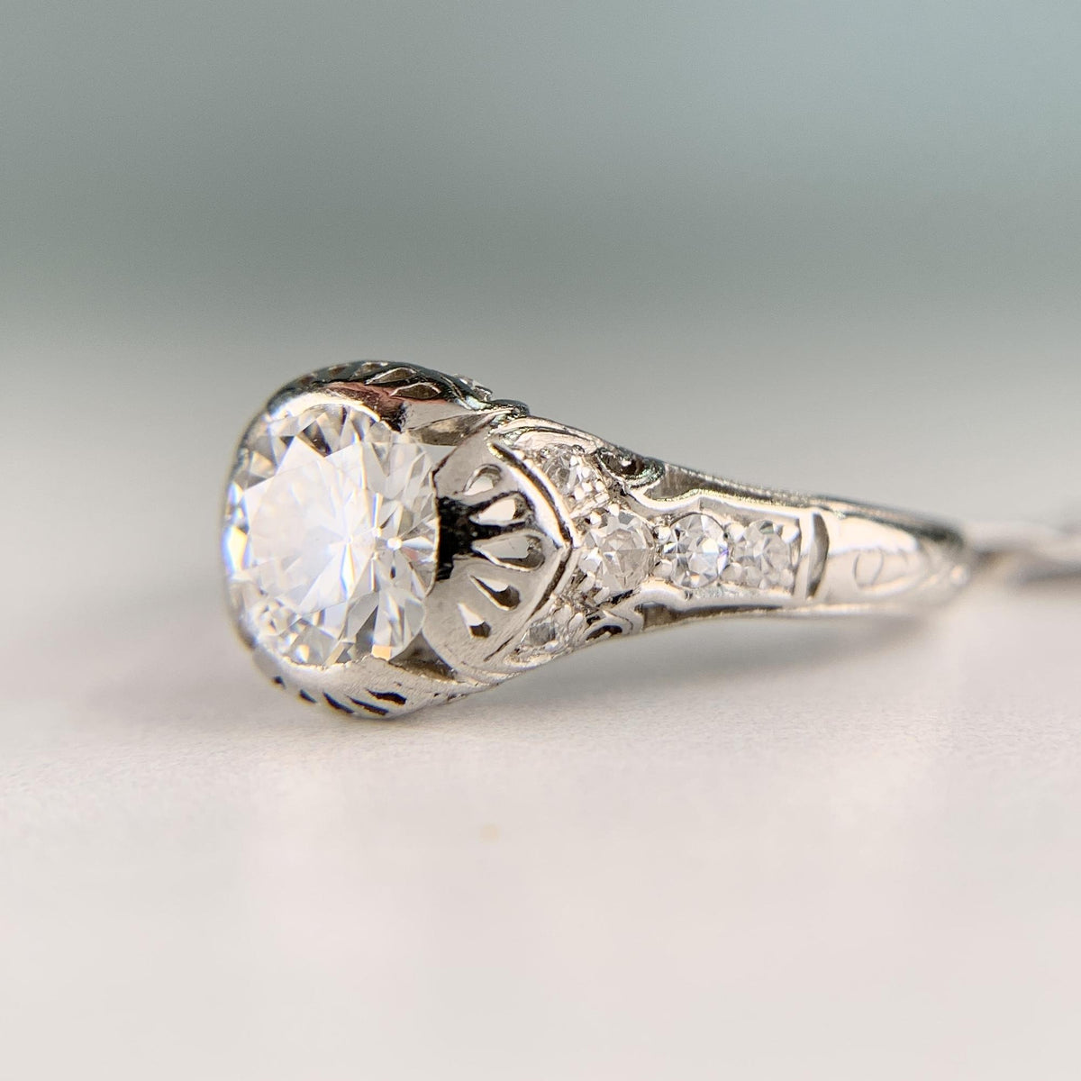 Antique 1910 Edwardian Old European Diamond Engagement Ring Platinum