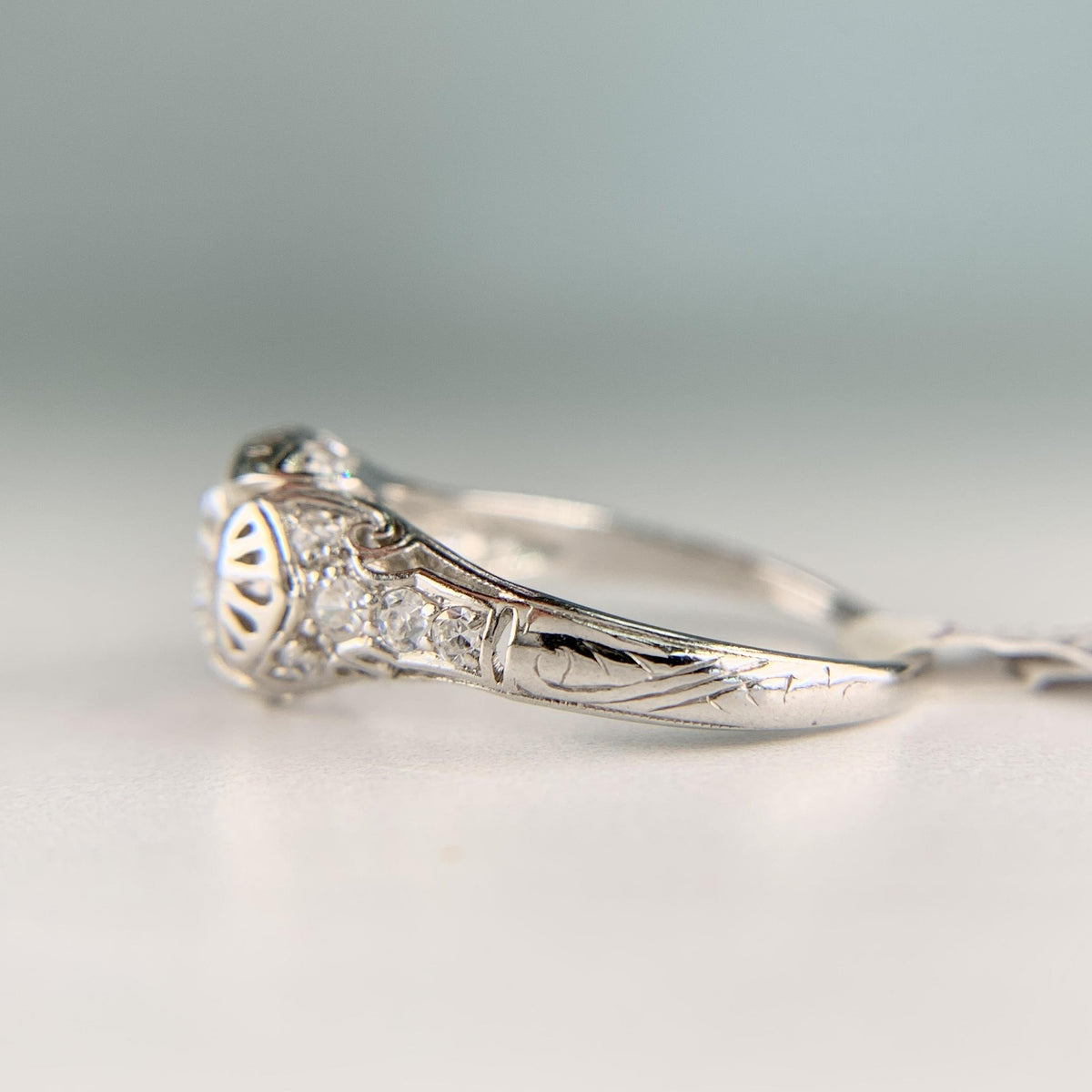 Antique 1910 Edwardian Old European Diamond Engagement Ring Platinum
