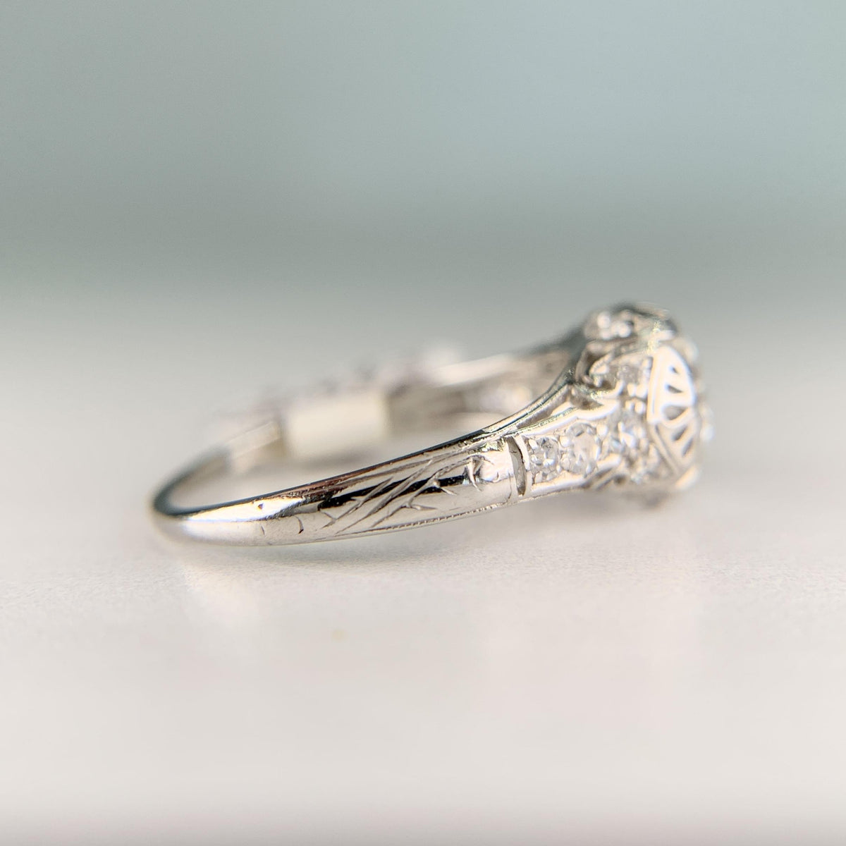 Antique 1910 Edwardian Old European Diamond Engagement Ring Platinum