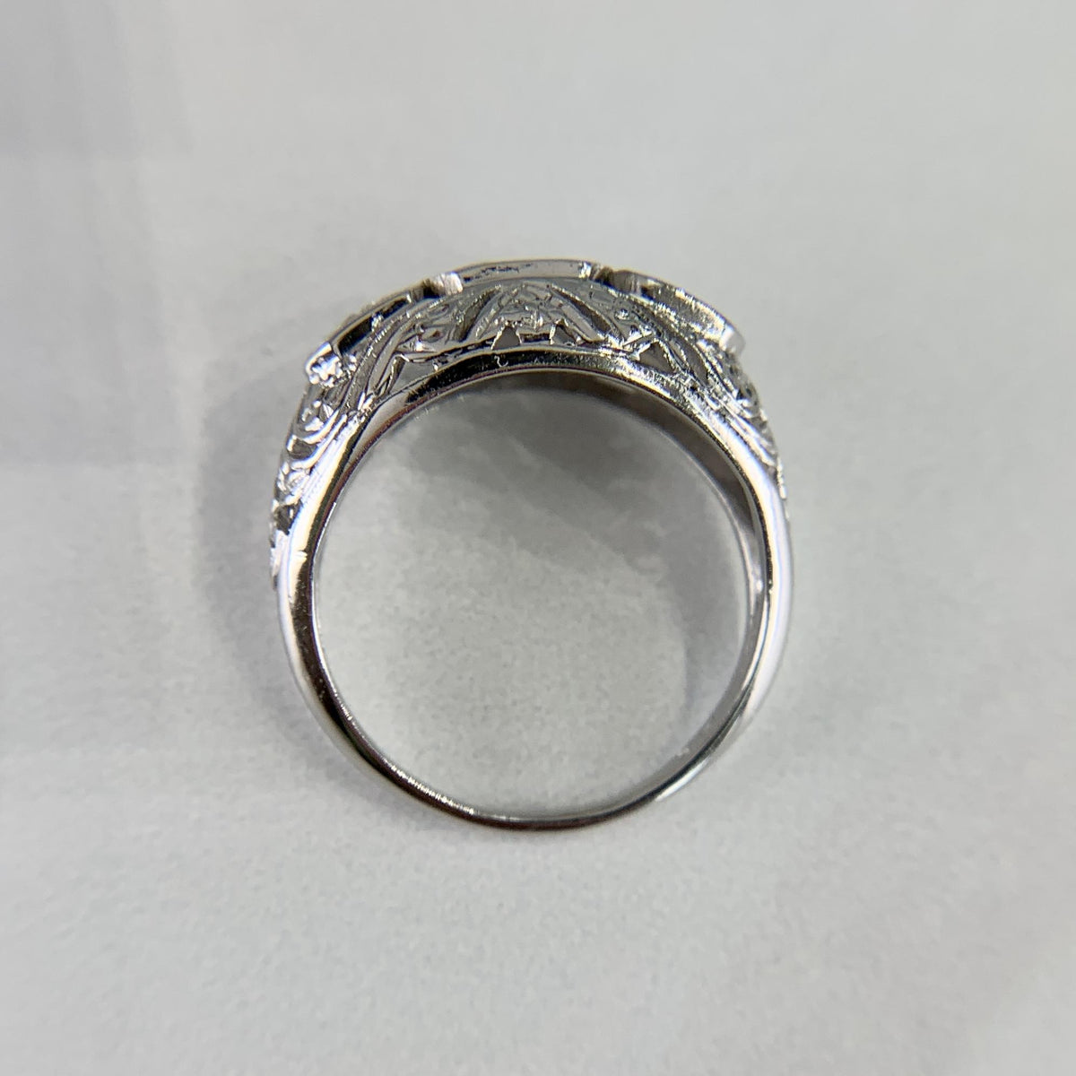 1930's Art Deco 3 Stone Diamond Dome Ring 14k White Gold