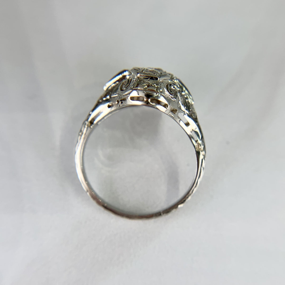 1930's Art Deco Old European Diamond & Sapphire Shield Dinner Ring 18k