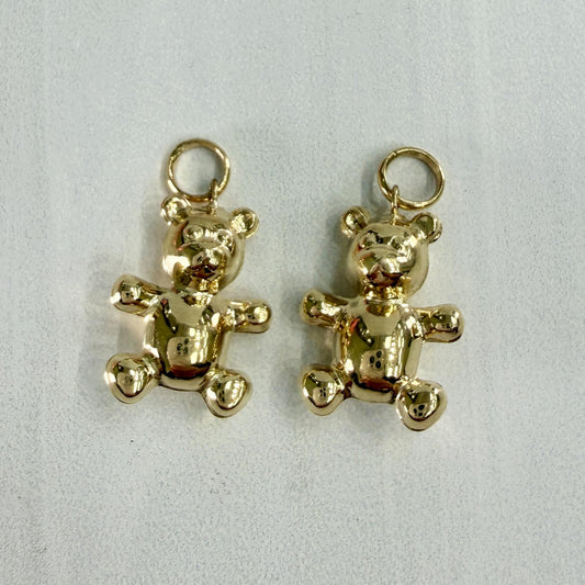 Teddy Bear Hoop Earring Charms 14k Yellow Gold