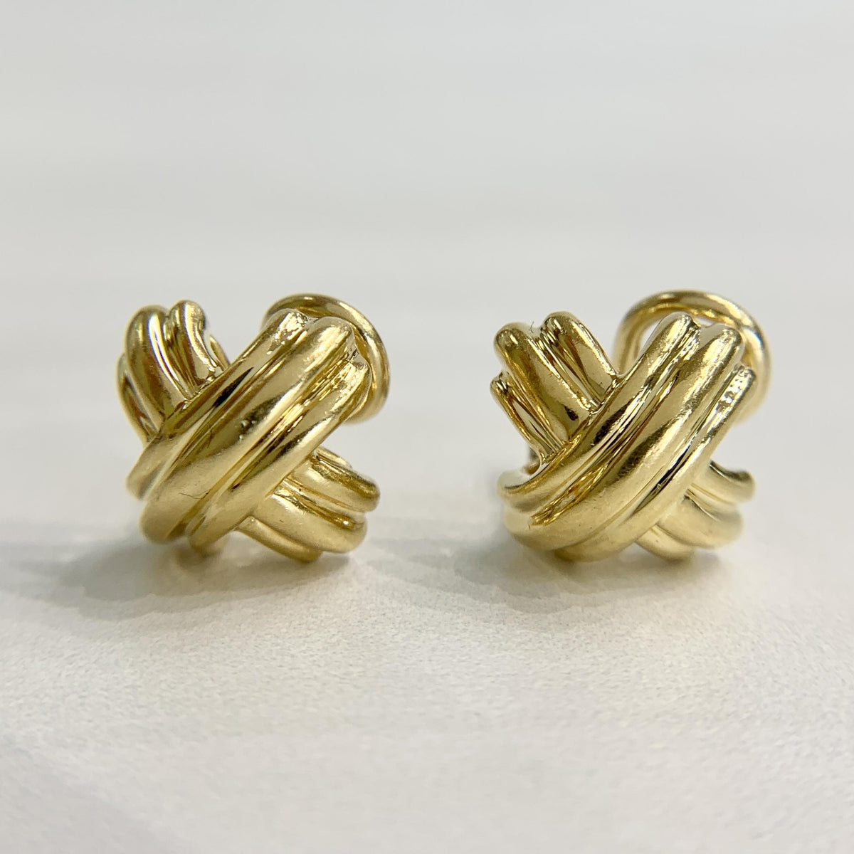 Circa 1990's Tiffany & Co. Signature Small "X" Earrings 18k Yellow Gold