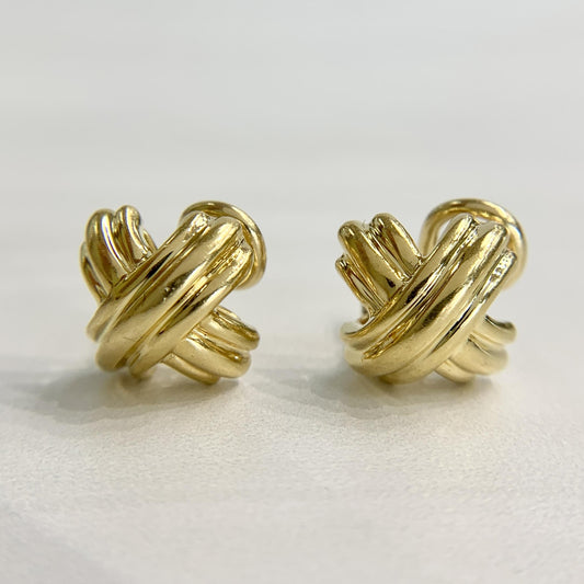 Circa 1990's Tiffany & Co. Signature Small "X" Earrings 18k Yellow Gold