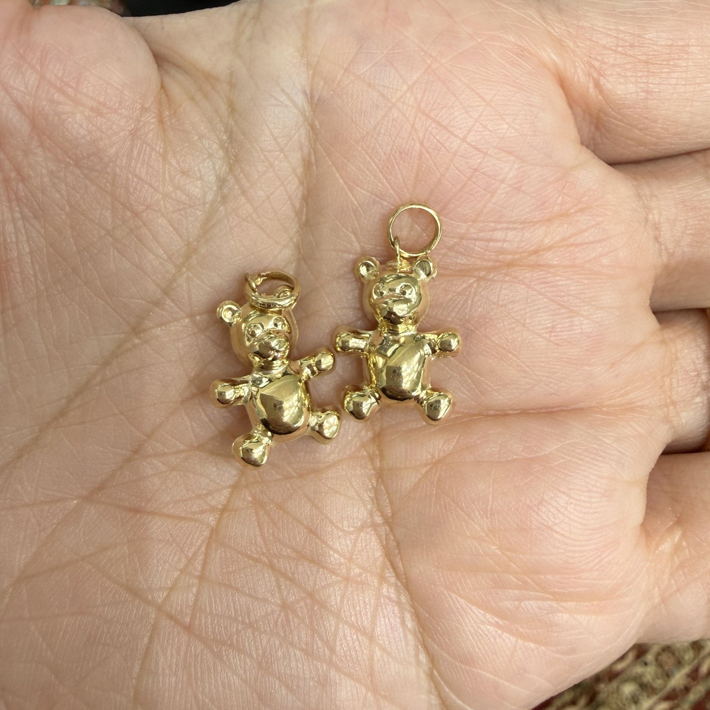Teddy Bear Hoop Earring Charms 14k Yellow Gold