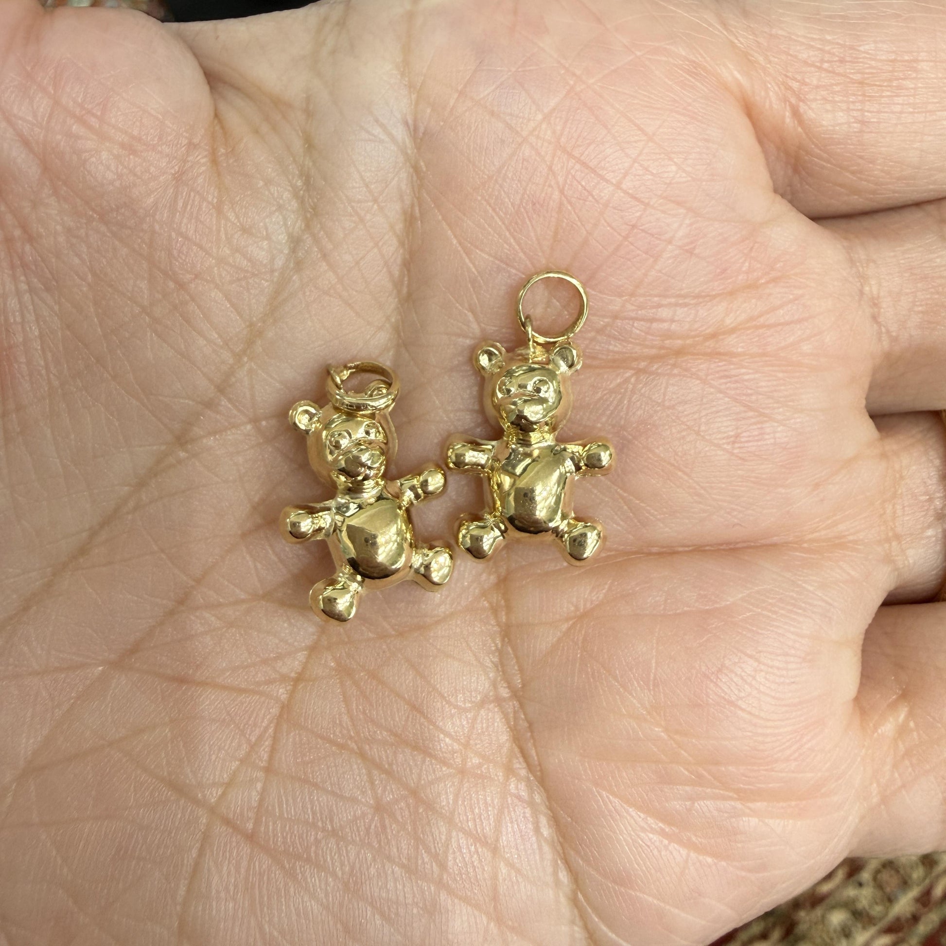 Teddy Bear Hoop Earring Charms 14k Yellow Gold
