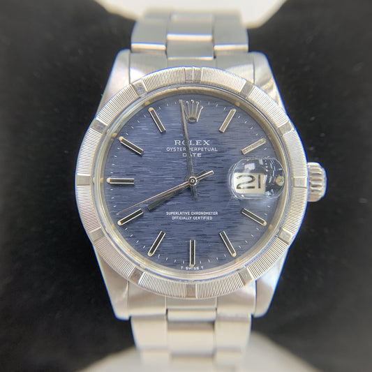 Vintage Rolex 1501 Oyster Perpetual Date 34mm Rare Mosaic Blue Dial Collectable