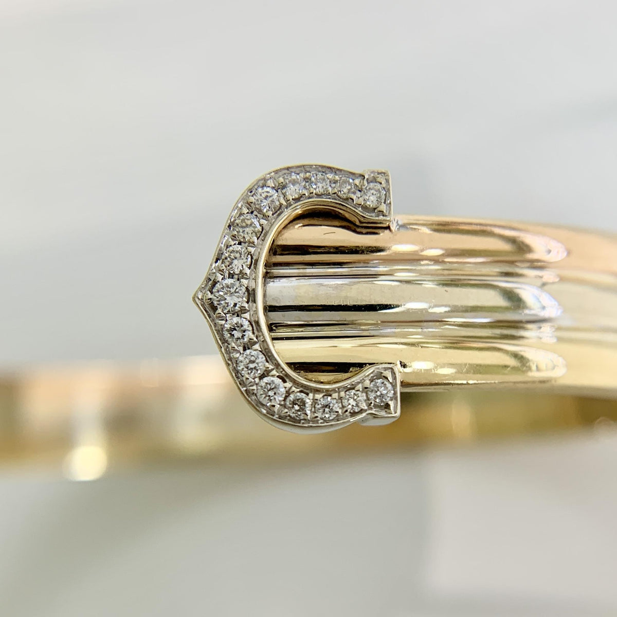 Cartier Double Diamond C Tri-Color Gold Cuff Bracelet 18k Gold