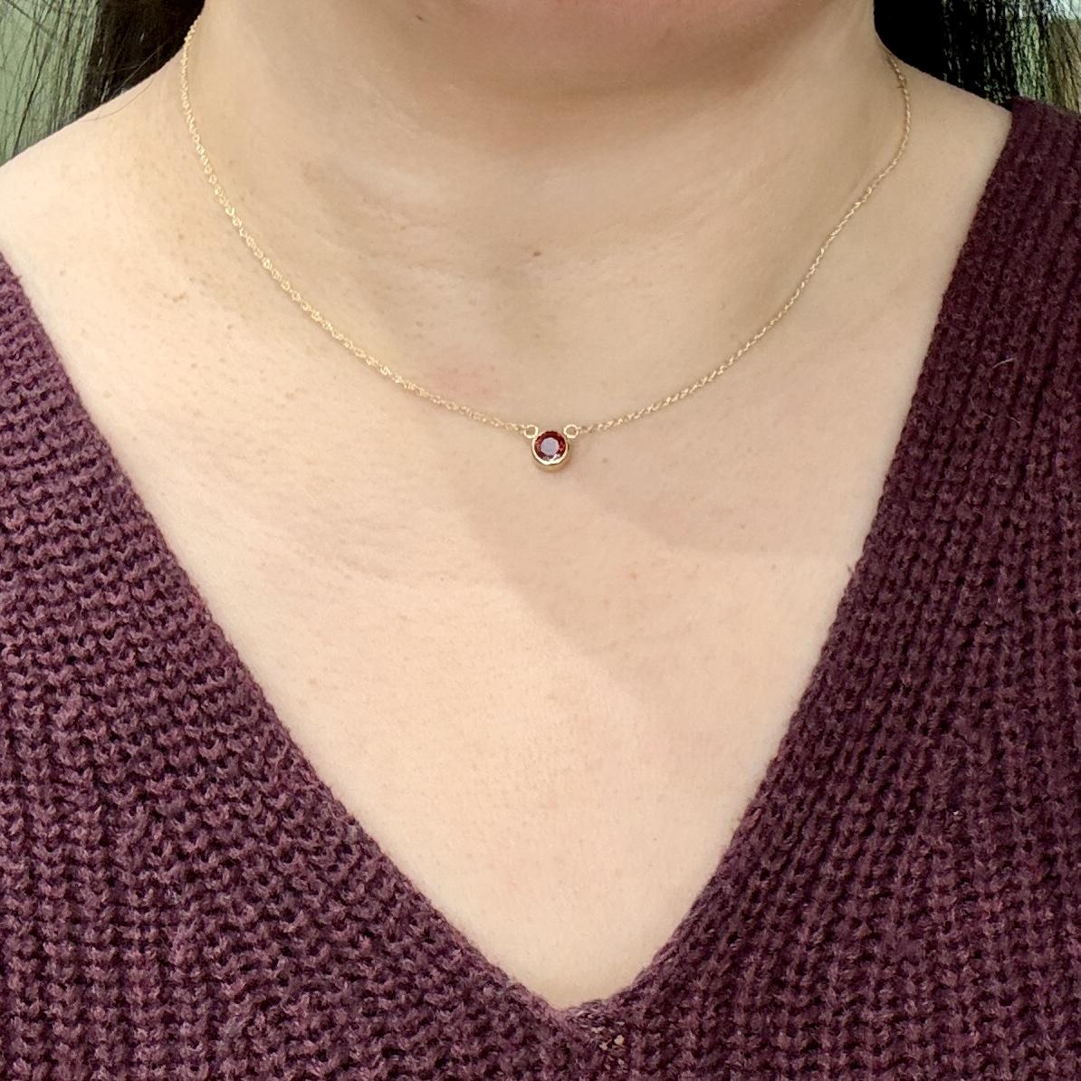 Garnet Bezel Set Necklace 14k Yellow Gold