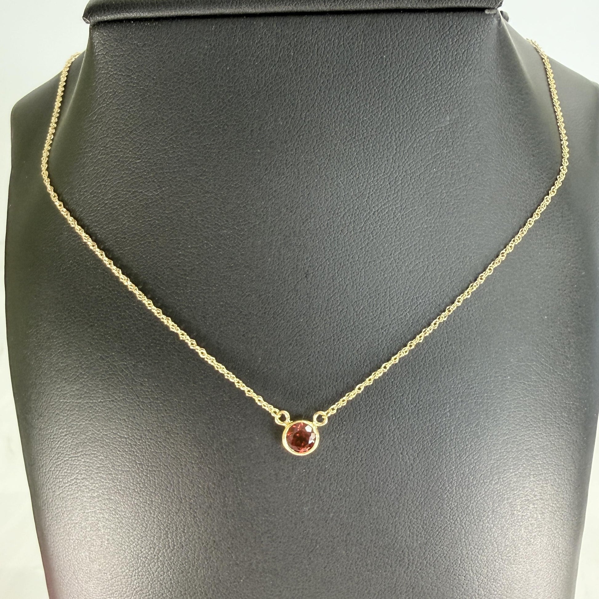 Garnet Bezel Set Necklace 14k Yellow Gold