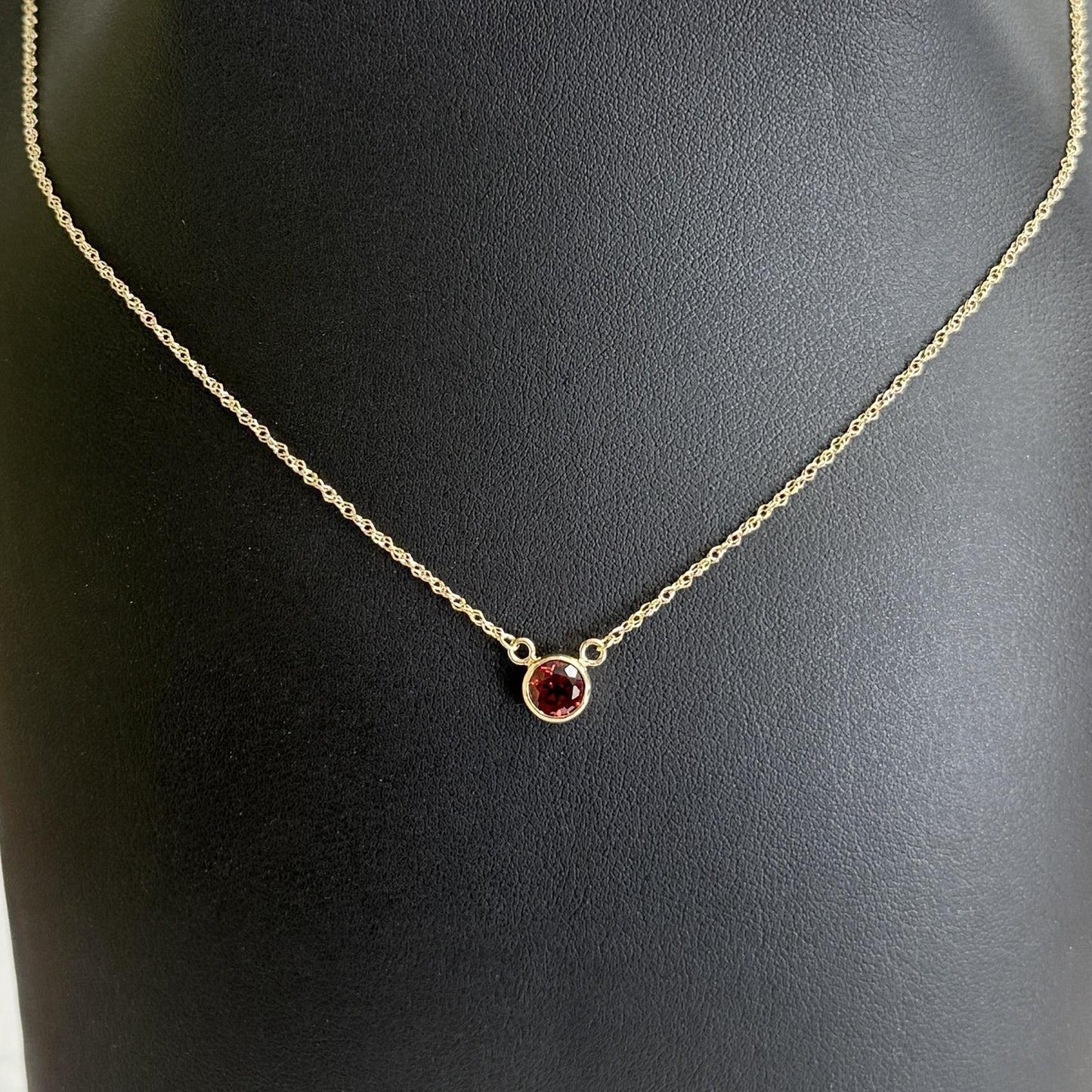 Garnet Bezel Set Necklace 14k Yellow Gold