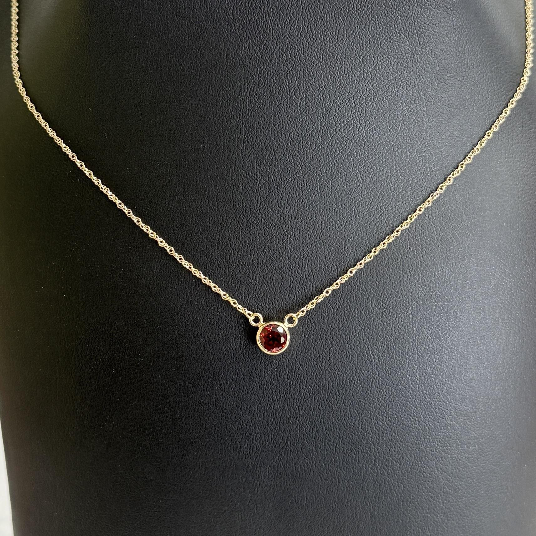 Garnet Bezel Set Necklace 14k Yellow Gold
