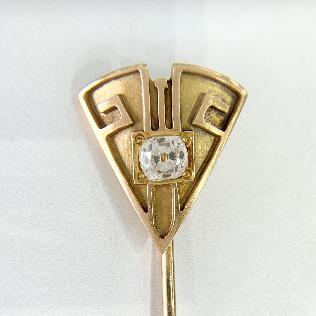 Antique Art Deco Old Mine Cut Diamond Geometric Stick Pin 14k