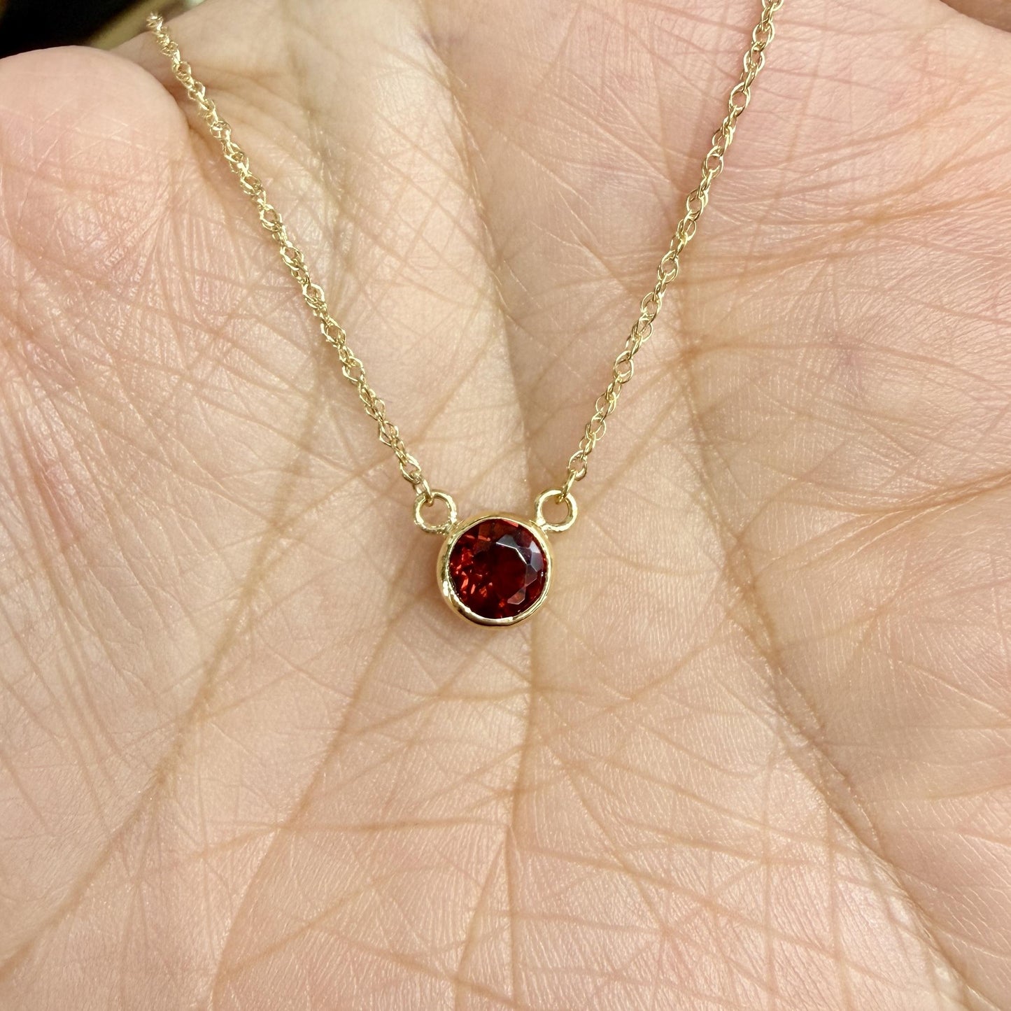 Garnet Bezel Set Necklace 14k Yellow Gold