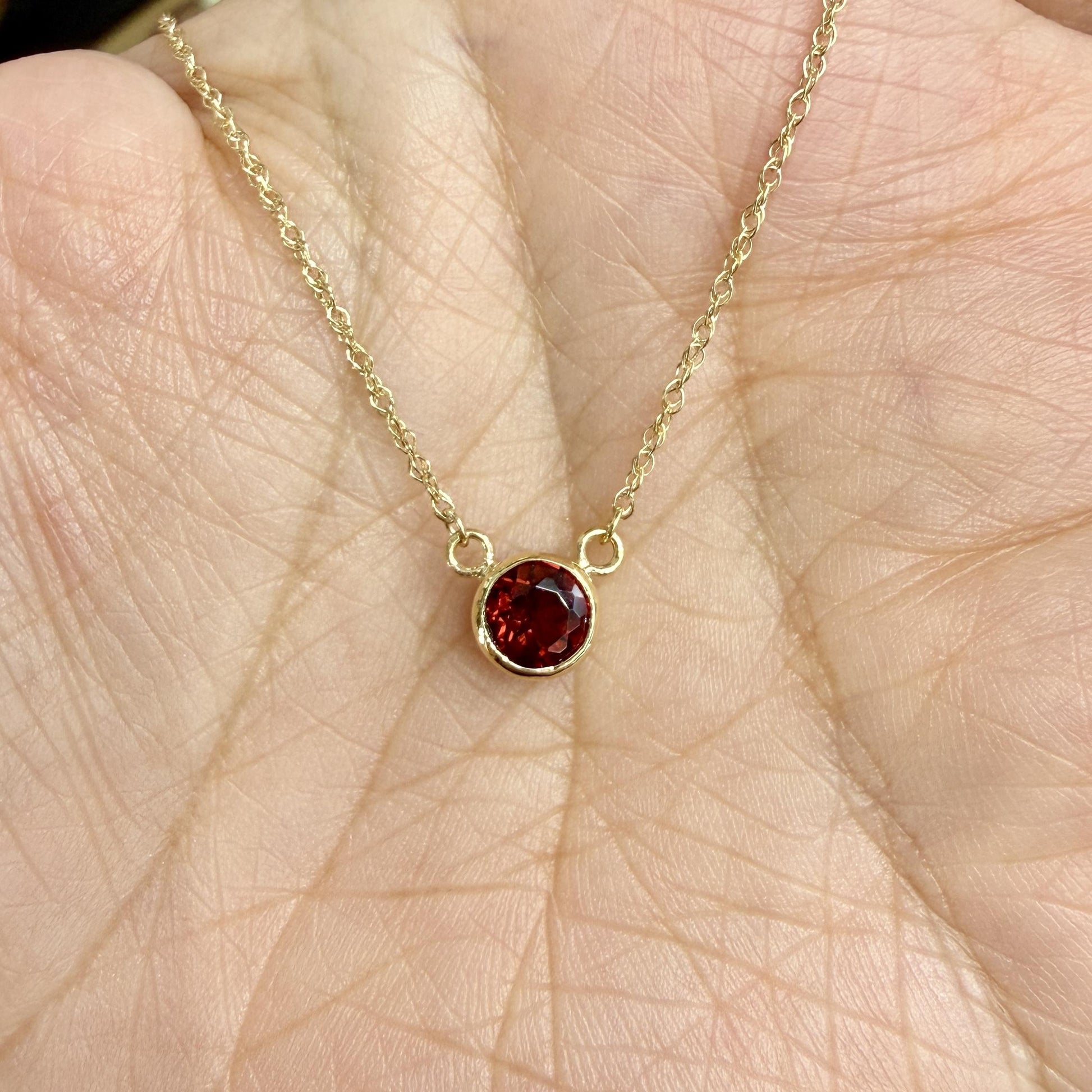 Garnet Bezel Set Necklace 14k Yellow Gold