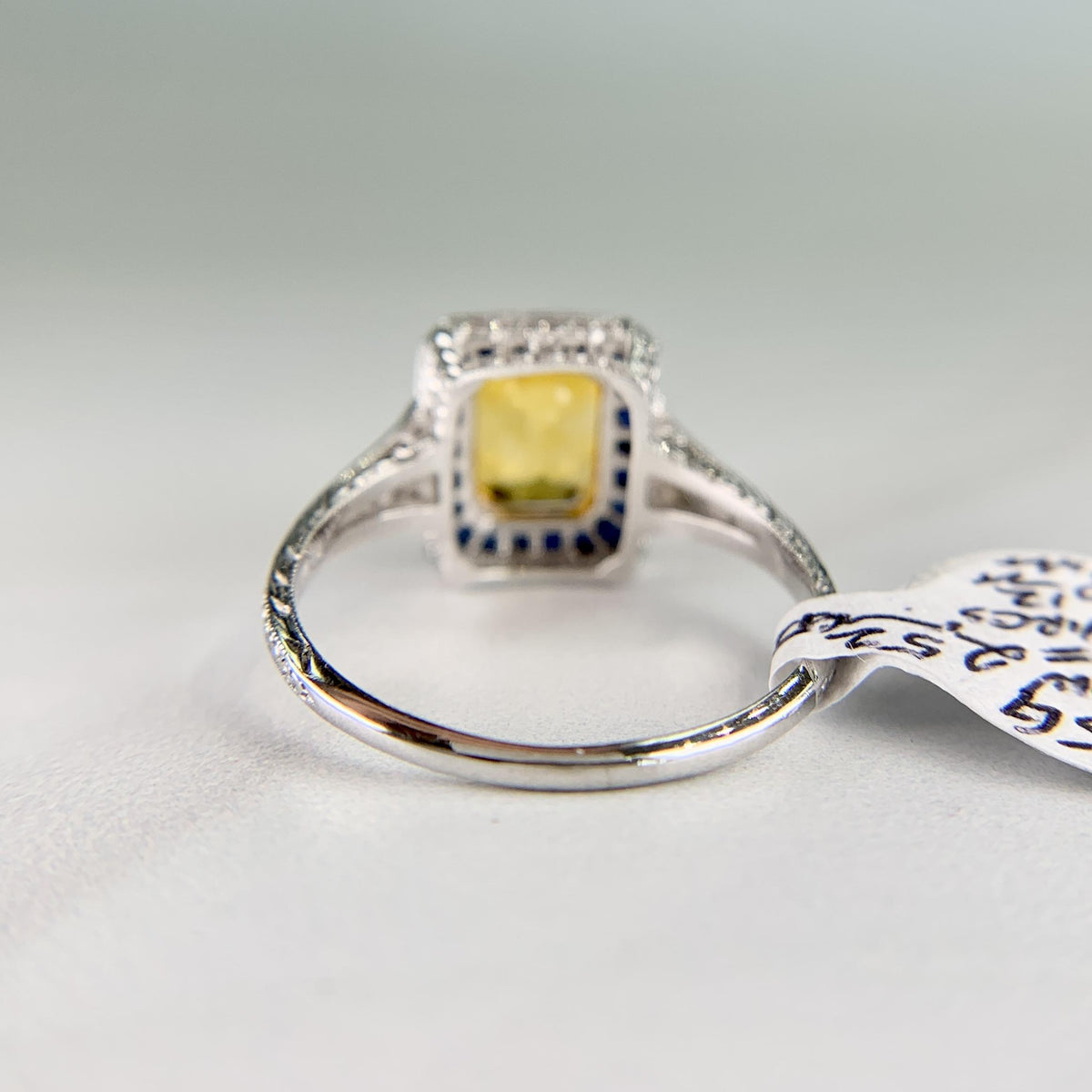 Sapphire and Diamond Art Deco Inspired Ring Platinum