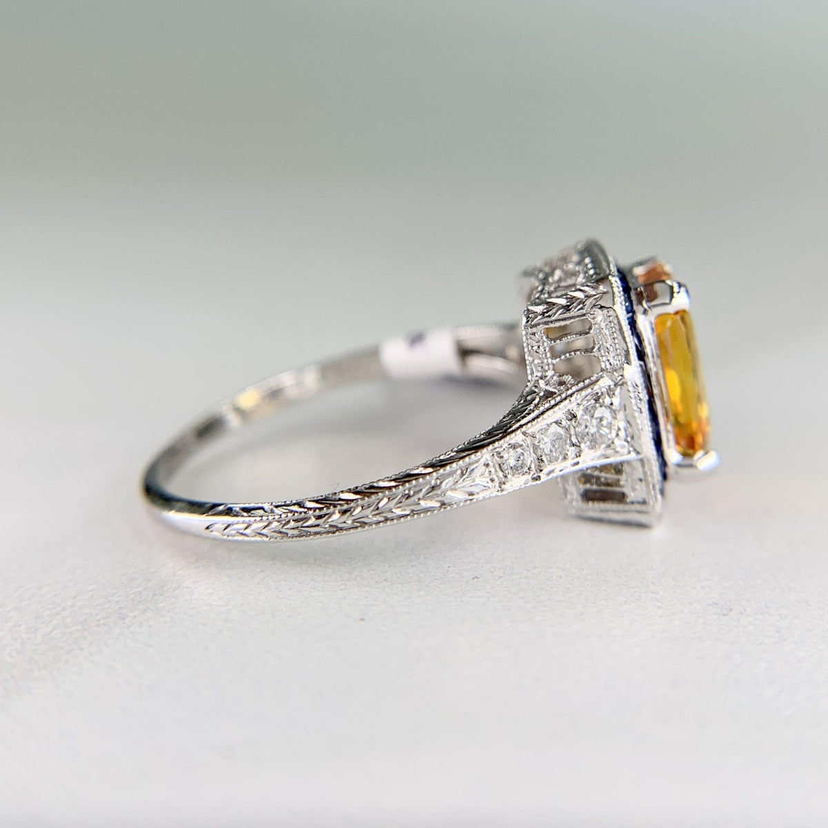 Sapphire and Diamond Art Deco Inspired Ring Platinum