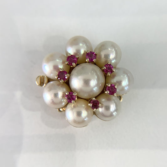 Vintage Pearl and Ruby Necklace Clasp 14k Yellow Gold