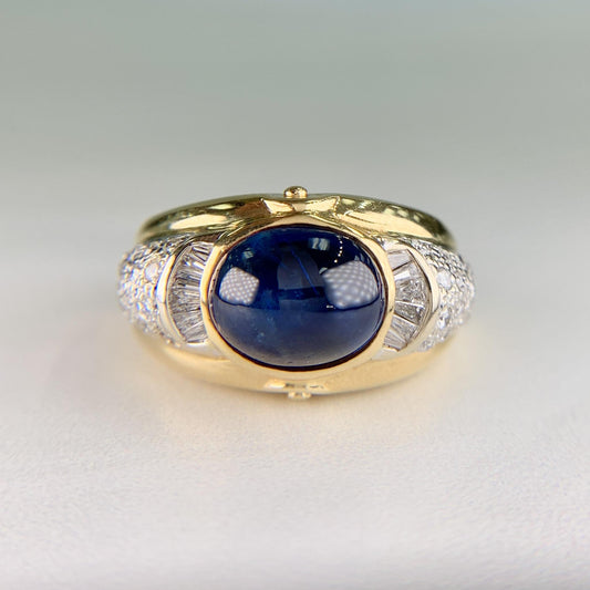 Unheated Star Sapphire Cabochon and Diamond Ring 18k