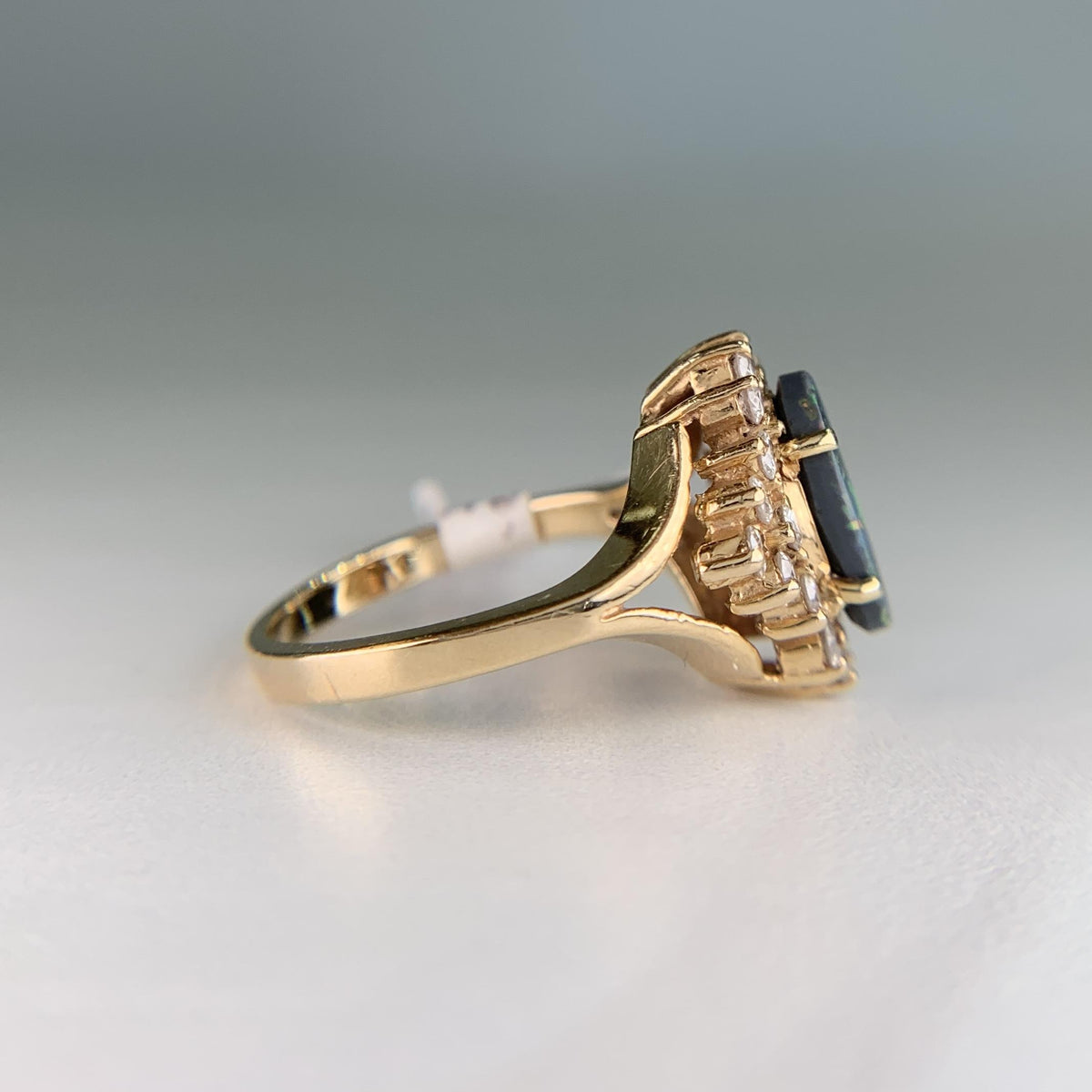 Vintage Black Opal Diamond Ring 14k Yellow Gold