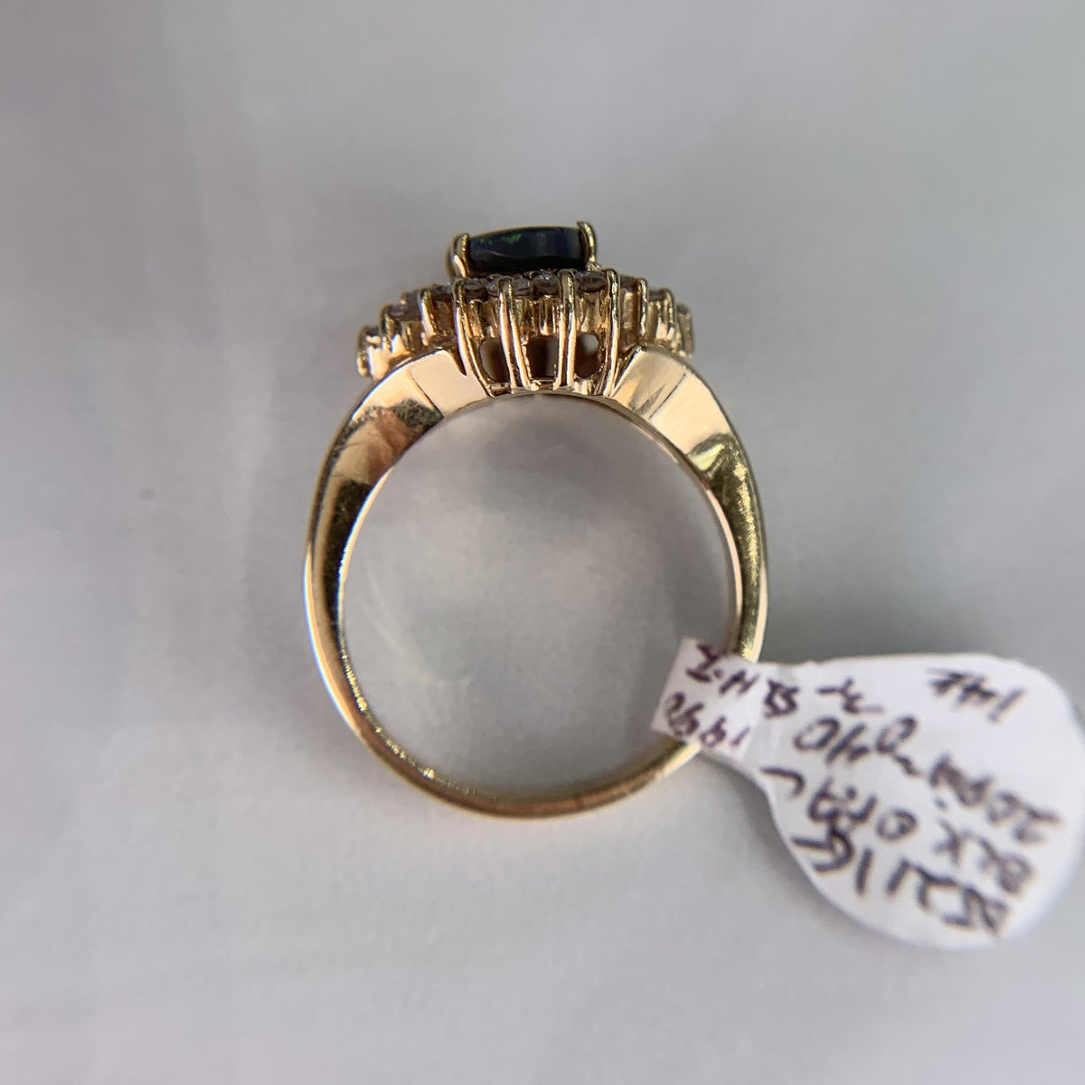 Vintage Black Opal Diamond Ring 14k Yellow Gold