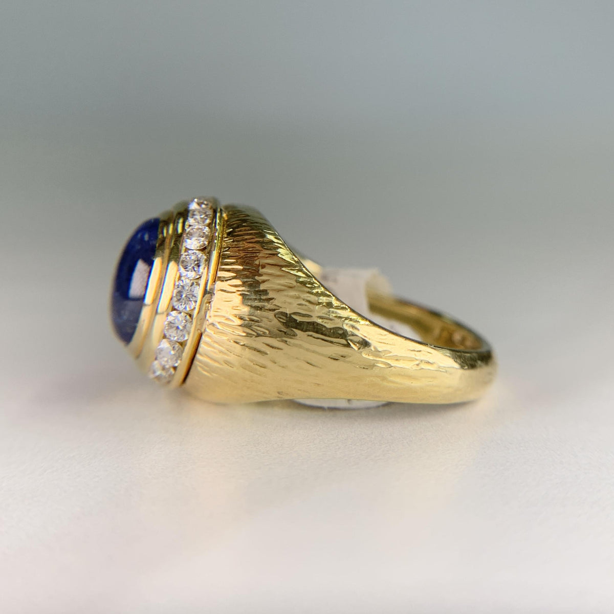 Vintage Hammerman Brothers Cabochon Sapphire Diamond Yellow Gold Ring 18K