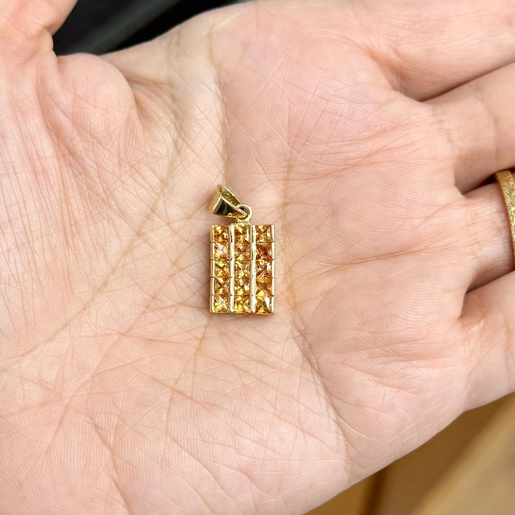 Princess Cut Orange Sapphire Pendant Necklace 18k Yellow Gold