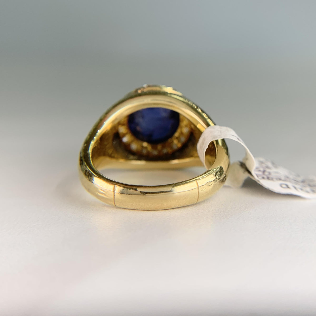 Vintage Hammerman Brothers Cabochon Sapphire Diamond Yellow Gold Ring 18K