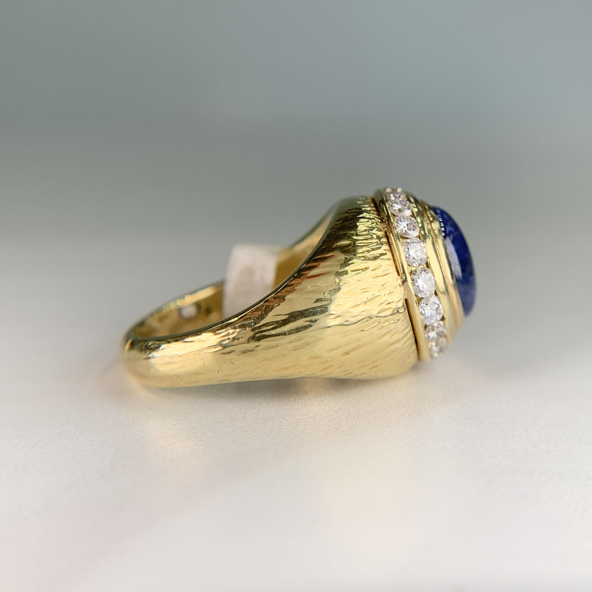 Vintage Hammerman Brothers Cabochon Sapphire Diamond Yellow Gold Ring 18K